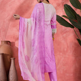Lavender Floral Cotton Embroidered Kurta Set