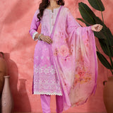 Lavender Embroidered Floral Cotton Kurta Set