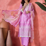 Lavender Embroidered Floral Cotton Kurta Set
