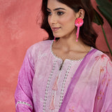 Lavender Embroidered Floral Cotton Kurta Set