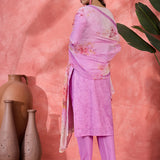 Lavender Embroidered Floral Cotton Kurta Set