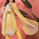Ombre Yellow Embroidered Cotton Kurta Set