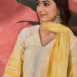 Ombre Yellow Embroidered Cotton Kurta Set