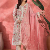Ivory Pink Floral Print Organza Kurti With Pink Dupatta