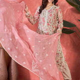 Ivory Pink Floral Print Organza Kurti With Pink Dupatta