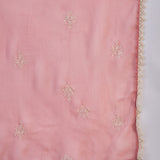 Ivory Pink Floral Print Organza Kurti With Pink Dupatta