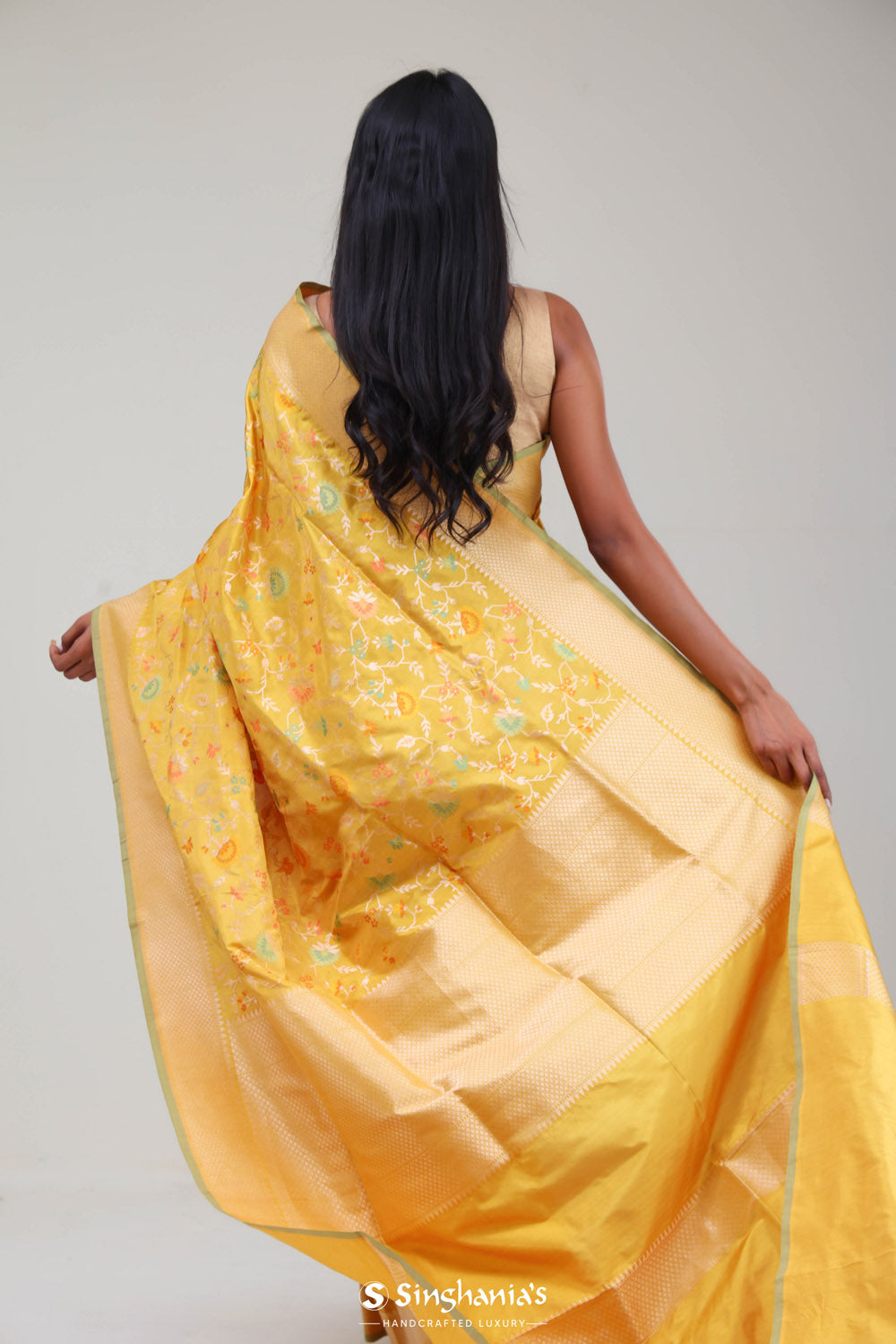 Citrine Green Banarasi Silk Jaal Saree