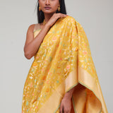 Citrine Green Banarasi Silk Jaal Saree