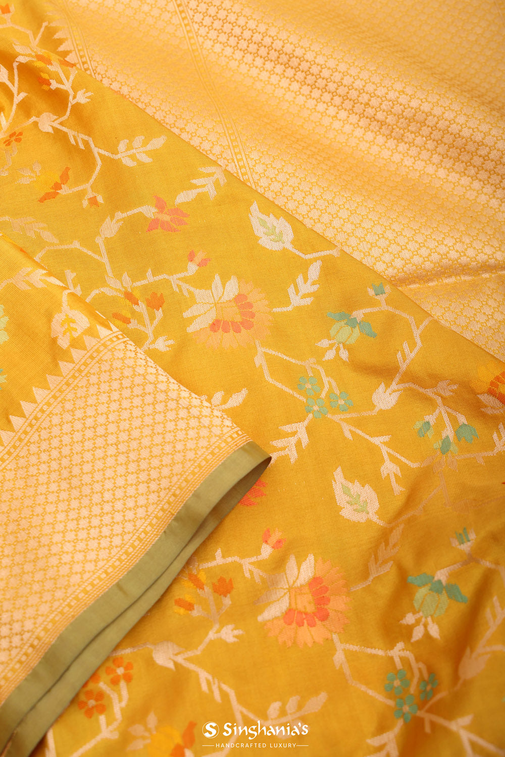 Citrine Green Banarasi Silk Jaal Saree