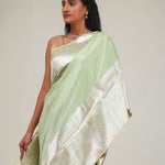 Chinoise Green Satin Banarasi Saree With Statement Border