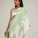 Chinoise Green Satin Banarasi Saree With Statement Border