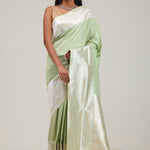 Chinoise Green Satin Banarasi Saree With Statement Border