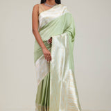 Chinoise Green Satin Banarasi Saree With Statement Border