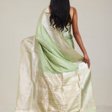 Chinoise Green Satin Banarasi Saree With Statement Border