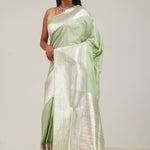 Chinoise Green Satin Banarasi Saree With Statement Border