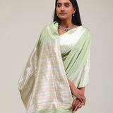 Chinoise Green Satin Banarasi Saree With Statement Border