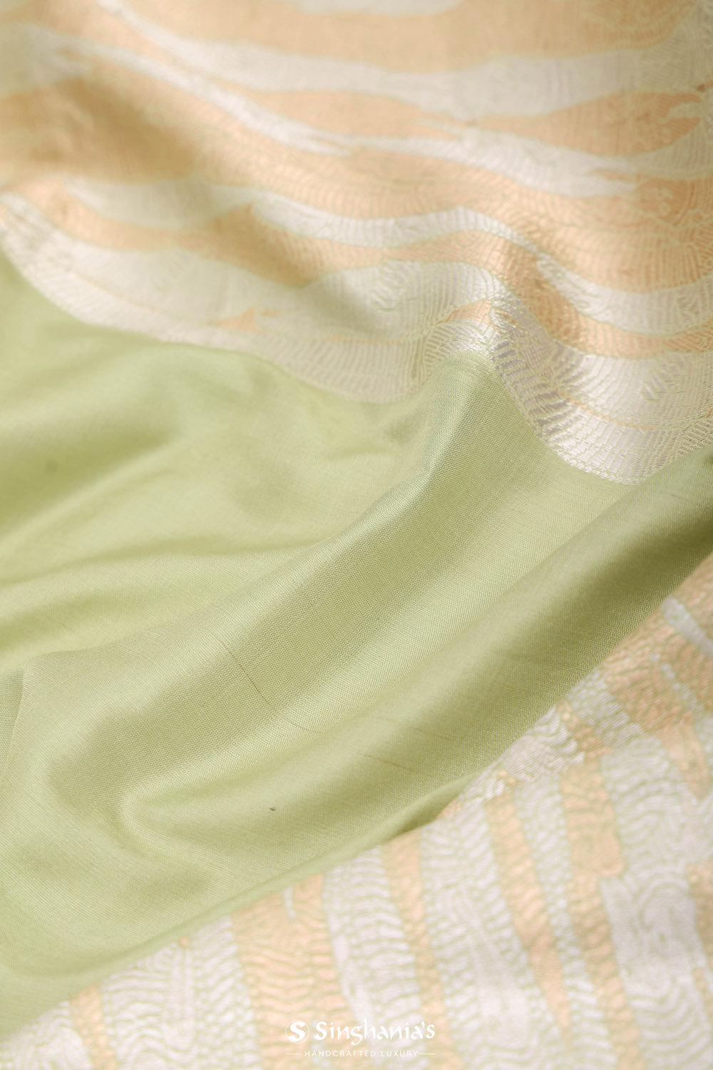 Chinoise Green Satin Banarasi Saree With Statement Border