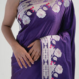 Rebecca Purple Banarasi Satin Floral Saree