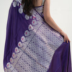 Rebecca Purple Banarasi Satin Floral Saree