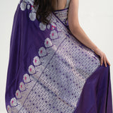 Rebecca Purple Banarasi Satin Floral Saree
