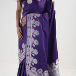 Rebecca Purple Banarasi Satin Floral Saree