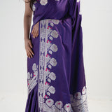 Rebecca Purple Banarasi Satin Floral Saree