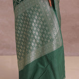 Green Banarasi Silk Saree With Silver Zari Border