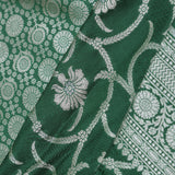Green Banarasi Silk Saree With Silver Zari Border