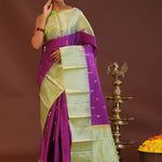 Purple Kanjivaram Saree With Light Olive Green Border