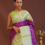 Purple Kanjivaram Saree With Light Olive Green Border