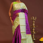 Purple Kanjivaram Saree With Light Olive Green Border