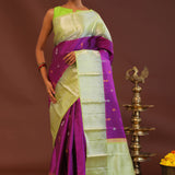 Purple Kanjivaram Saree With Light Olive Green Border