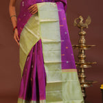 Purple Kanjivaram Saree With Light Olive Green Border