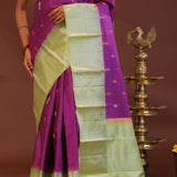 Purple Kanjivaram Saree With Light Olive Green Border