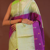 Purple Kanjivaram Saree With Light Olive Green Border