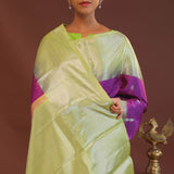 Purple Kanjivaram Saree With Light Olive Green Border