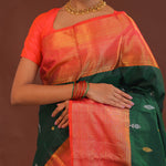 Dark Green Kanjivaram Saree With Orange Contrast Border