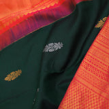 Dark Green Kanjivaram Saree With Orange Contrast Border