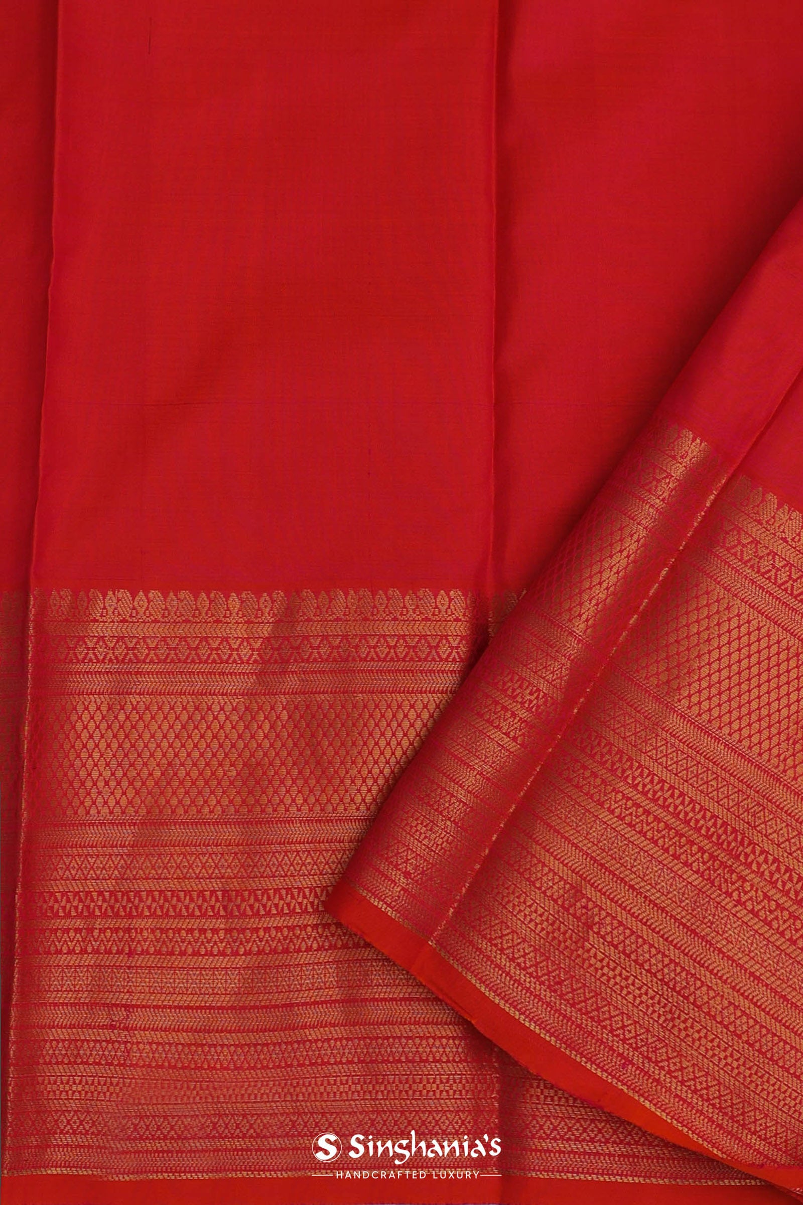 Dark Green Kanjivaram Saree With Orange Contrast Border