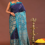Indigo Blue Kanjivaram Saree With Designer Border