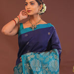 Indigo Blue Kanjivaram Saree With Designer Border