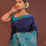 Indigo Blue Kanjivaram Saree With Designer Border
