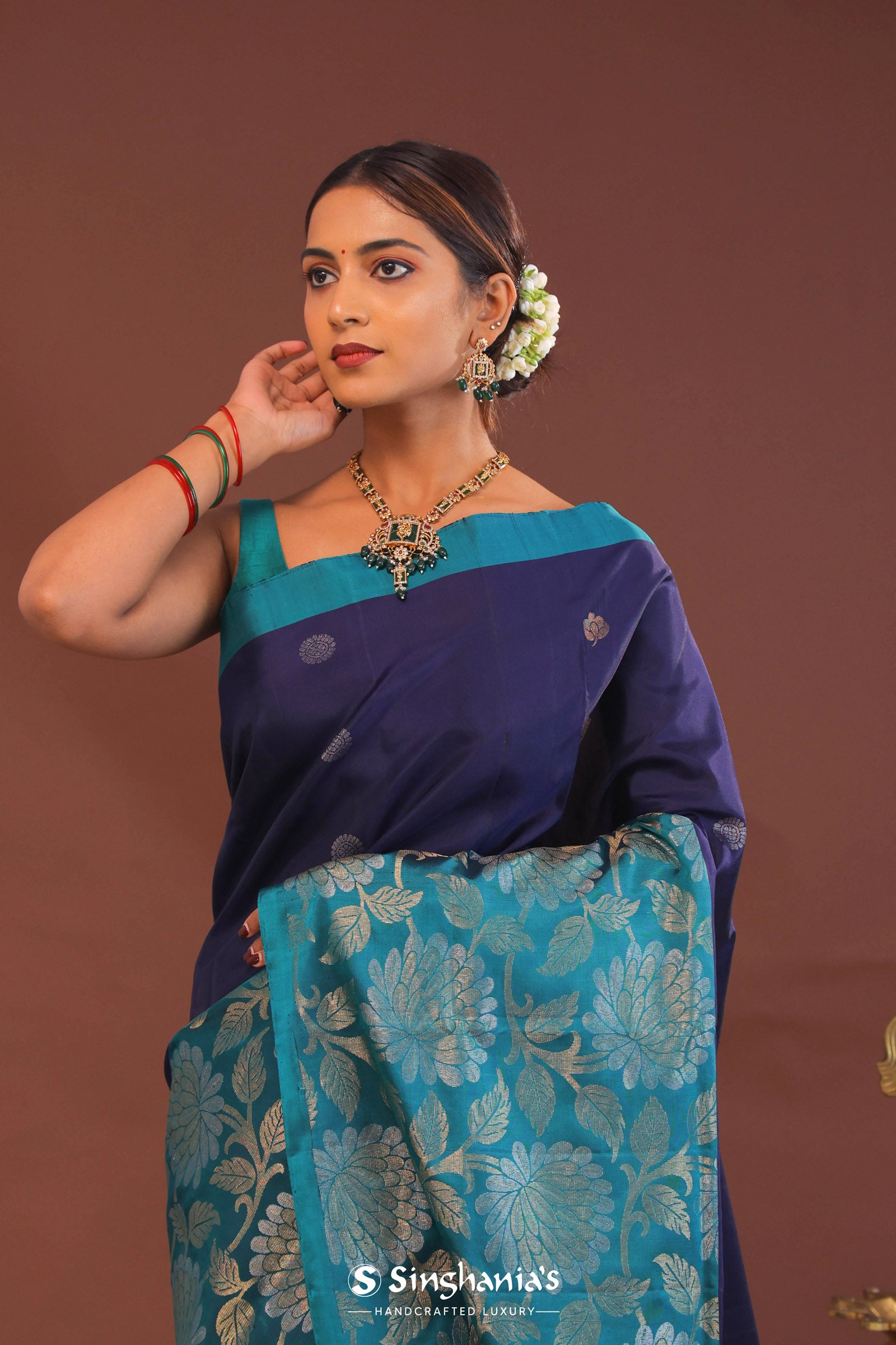 Indigo Blue Kanjivaram Saree With Designer Border