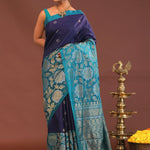Indigo Blue Kanjivaram Saree With Designer Border