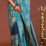 Indigo Blue Kanjivaram Saree With Designer Border