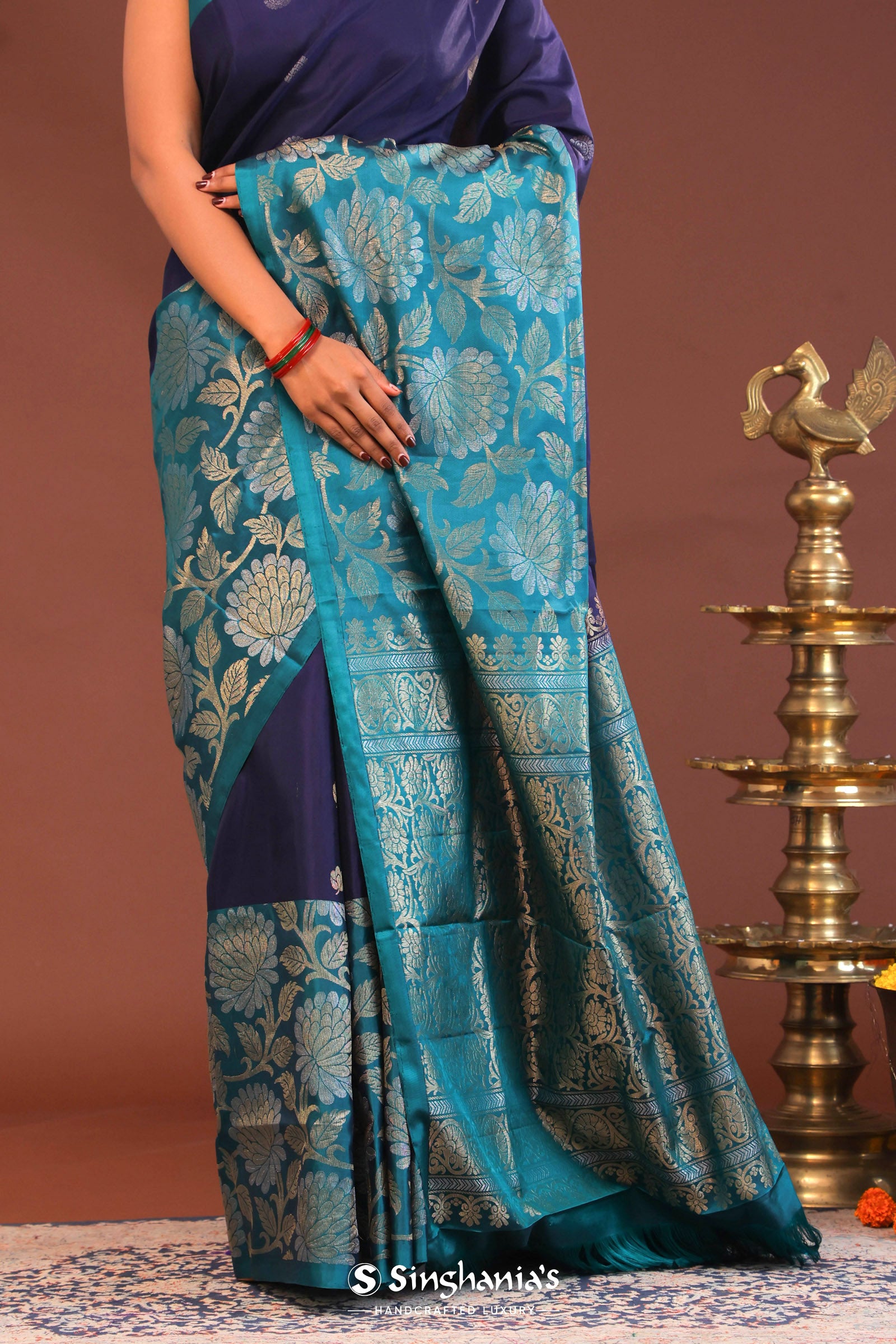 Indigo Blue Kanjivaram Saree With Designer Border