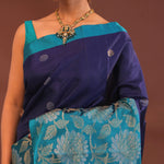 Indigo Blue Kanjivaram Saree With Designer Border