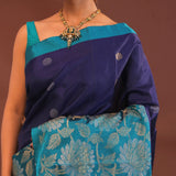Indigo Blue Kanjivaram Saree With Designer Border