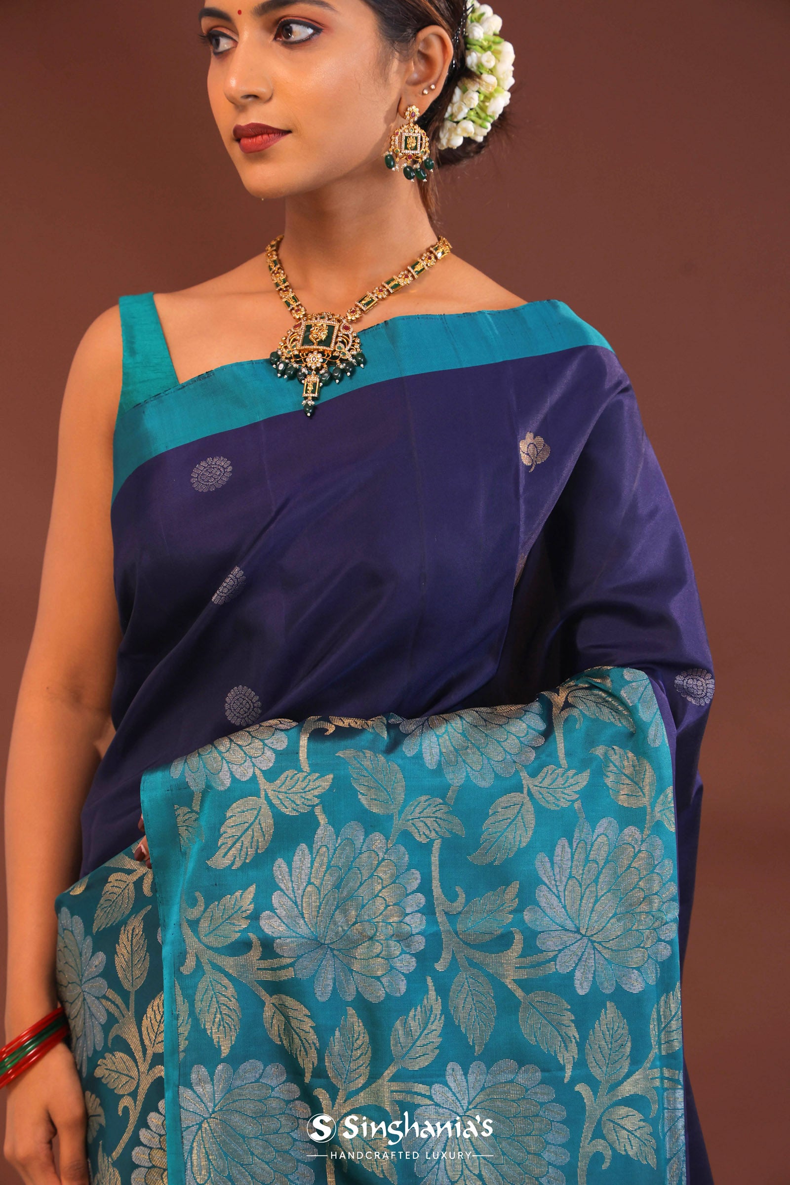 Indigo Blue Kanjivaram Saree With Designer Border