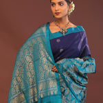 Indigo Blue Kanjivaram Saree With Designer Border